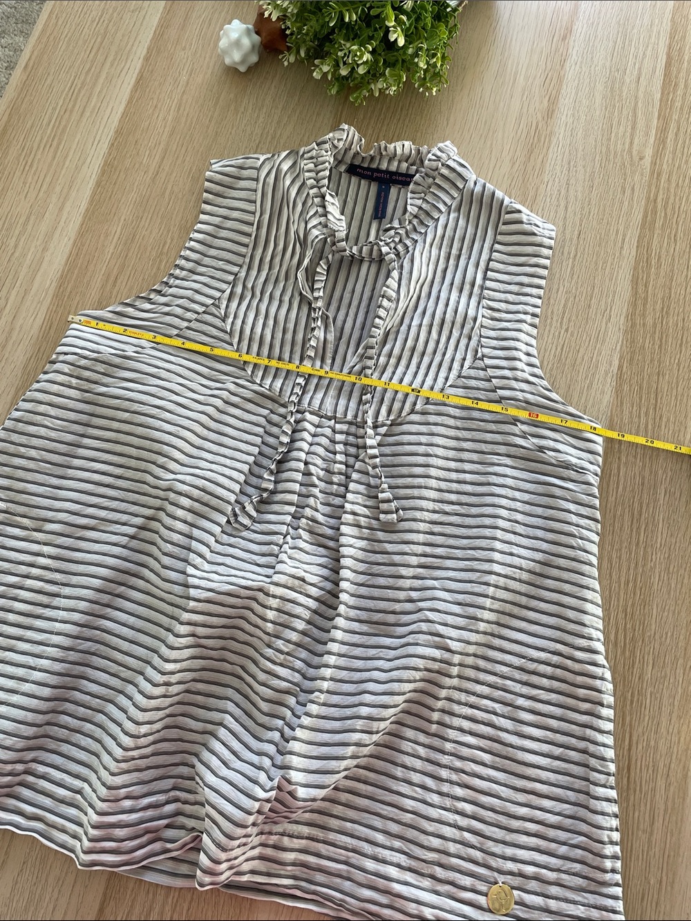 Anthropologie Gray and White Striped Ruffle-Trim Tank - Picture 4 of 5
